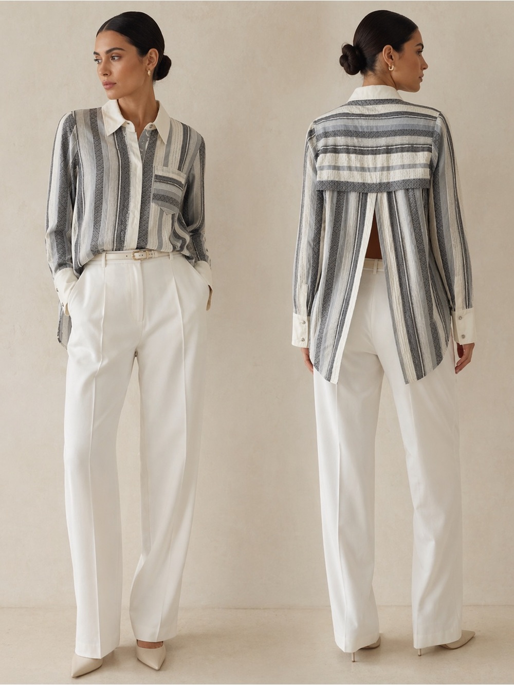 NWT Rachel Roy Open Back Striped Cotton Button Down Shirt Size S